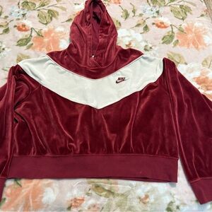 Nike heritage velour sportswear crop hoodie Burgundy/cream sweatshirt